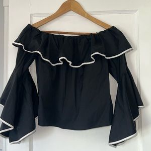 Zara off the shoulder black flare sleeve top